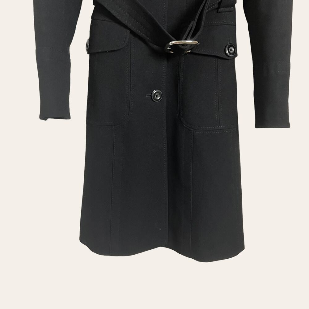 Karen Millen Black Wool Blend Single Breasted Belted Trench Coat Size 8 - Picture 6 of 10